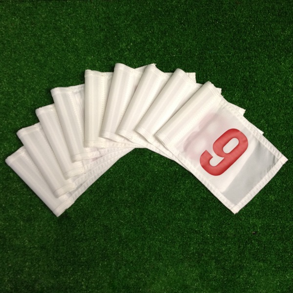 Jr. Golf Flags Numbered 1-9 White Flag with Red Numbers ( Nylon - Tube Lock)